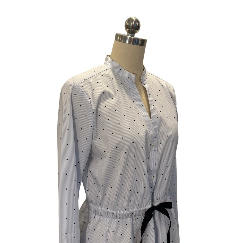 1901 Nordstrom Blue & White Stripe Blouse Dots Tie Waist V Neck LS sz S $69 NWT! - Picture 2 of 4